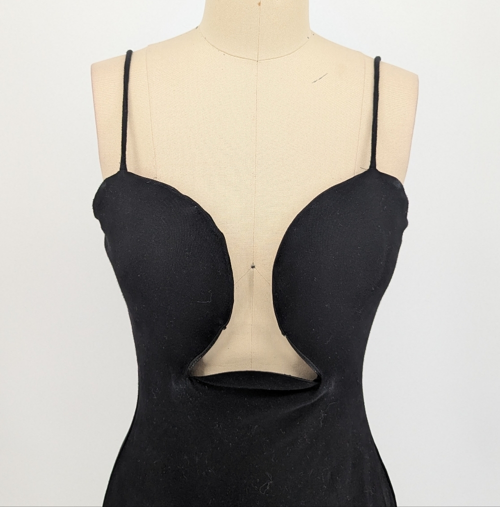 00336 Blanc Circle Bust Pencil Midi Dress Black size Small sexy punk clubbing - Picture 3 of 6